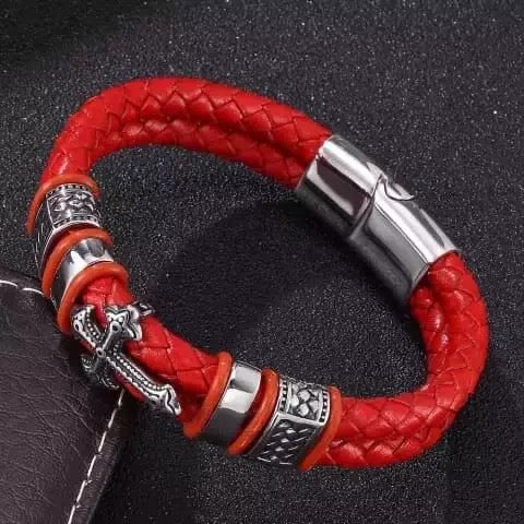 Men’s Leather Cross Bracelet - Free Leather Gift Box