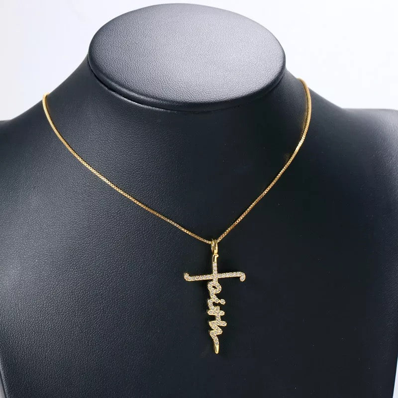 18k Gold Plated Bling Faith Necklace