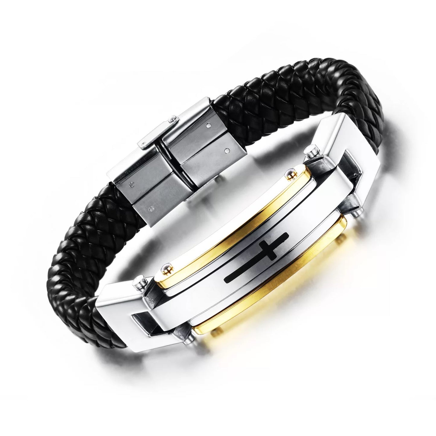 Men’s Stainless Steel Cross Bracelet - Free Leather Gift Box
